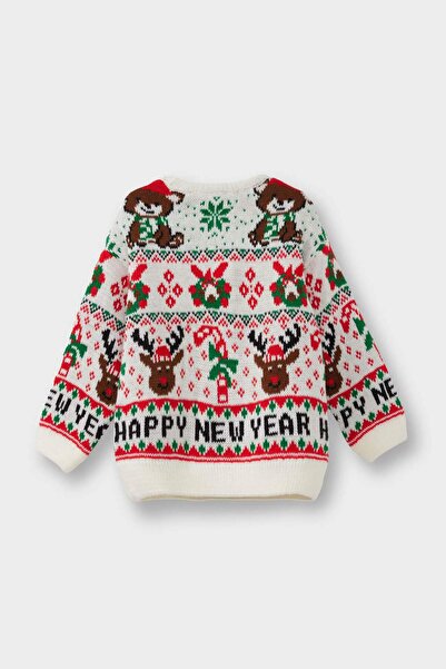 DeFacto Kız Bebek Yılbaşı Temalı Bisiklet Yaka Triko Kazak G1281A525WN
