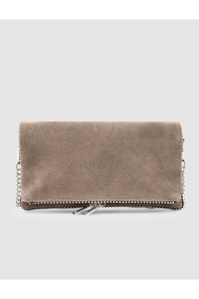 Cabani Staple Detailed Mink Suede Women's Shoulder Bag
