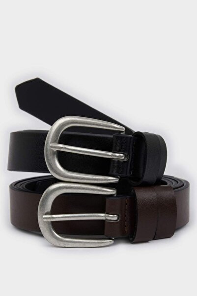 DeFacto Men's Oval Buckle Faux Leather 2-Piece Classic Belt G4440Axns