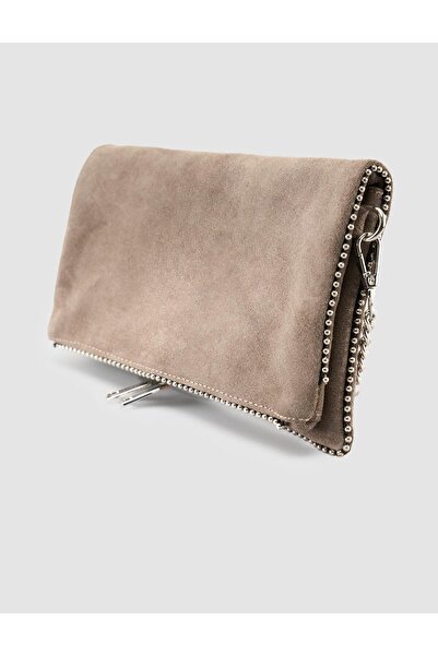 Cabani Staple Detailed Mink Suede Women's Shoulder Bag