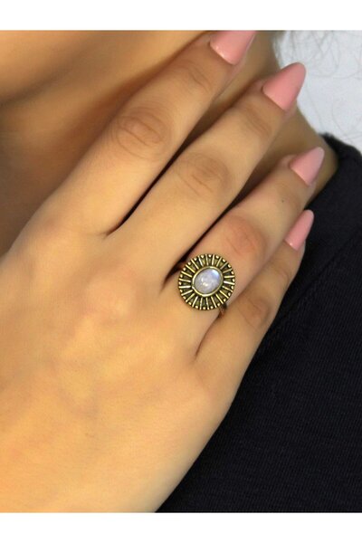 esha Natural Stone Moonstone Natural Stone Antique Model Women's Adjustable Ring Euy74Ay