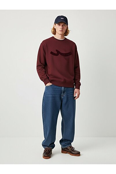 Ltb Long Sleeve Crew Neck Sıgn Printed Red Sweatshirt