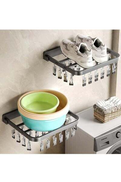 COOYA Clothes Drying Rack Wall Mounted,Foldable Clothes Airer with 26 Clips,Space Saver Clothes Dry Rack