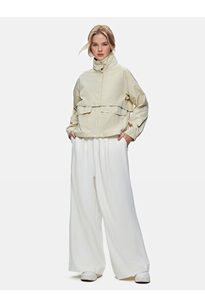 Ltb Long Sleeve Mock Neck Beige Jacket with Front Pocket