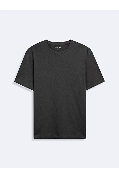 Ltb Short Sleeve Crew Neck Basic Anthracite T-Shirt