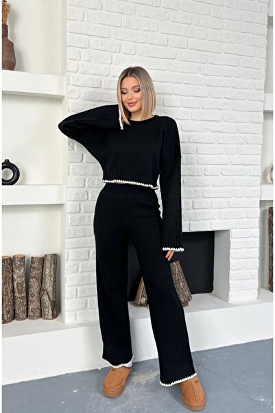 MEECY Crew Neck Bottom Top Knitwear Set