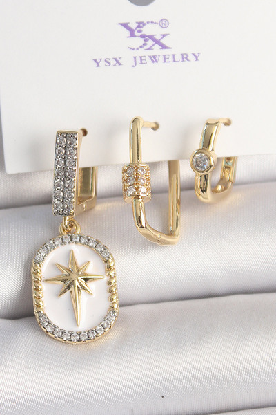 Lisinya Brass Gold Color Dangle Zircon Stone Engraved Star Portrait Model 3-P...