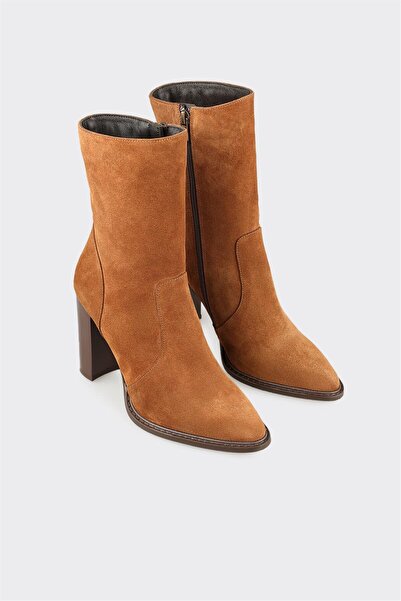 Elle Shoes Taba Deri Kadın Yüksek Topuk Bot