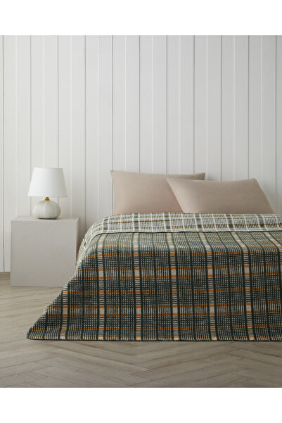 English Home Plaid Tale Pamuk Akrilik Çift Kişilik Battaniye 200x220 cm Koyu Yeşil