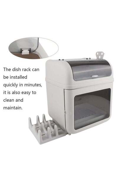 COOYA Covered Dish Drying Rack, Kitchen Dish Drainer with Lid, Plastic Dustproof Drain Storage Box Large