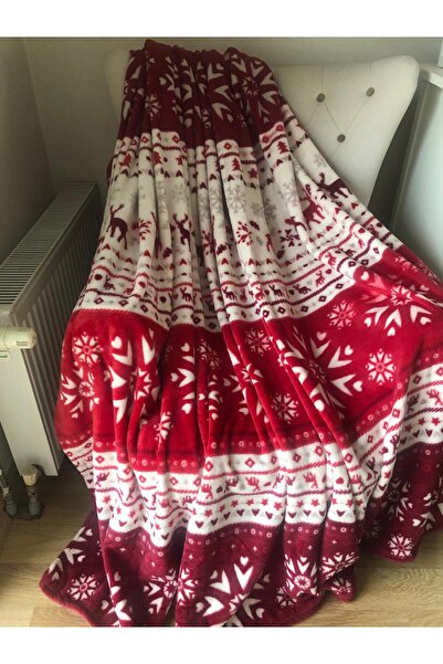 Romans Christmas Themed Fleece Soft Blanket Burgundy Red White