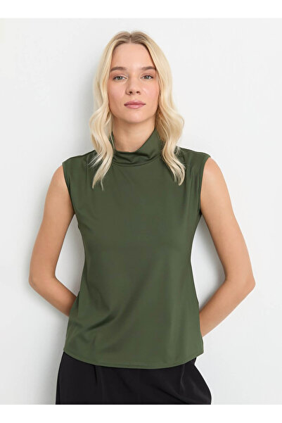 Selen Balıkçı Yaka Düz Haki Kadın Bluz 25KSL8288