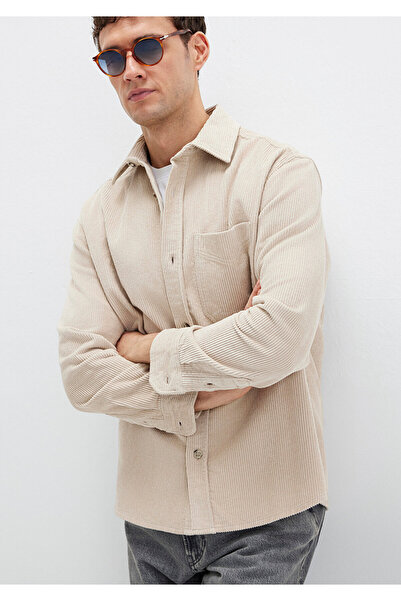 Mavi Bej Kadife Gömlek Loose Fit / Bol Rahat Kesim 0211749-70039
