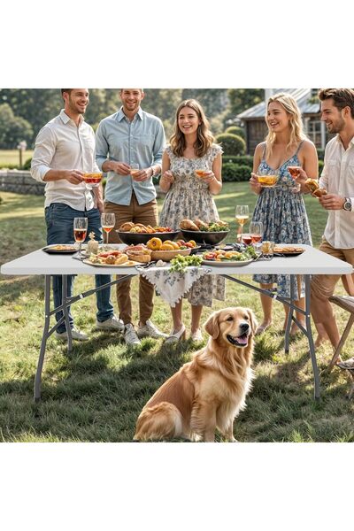 Twinkle Mart 6FT Folding Table, Heavy Duty Folding Table with Carrying Handle, HDPE Fold-Up Table (White)