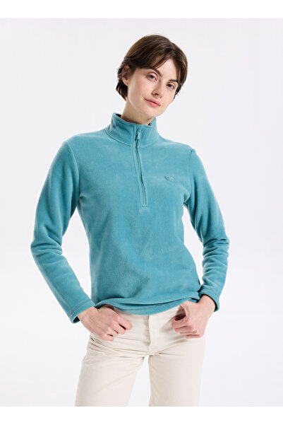 Discovery Expedition D5WL-SWT3302 Mint Fermuarlı Yaka Basic Düz Kadın Polar Sweatshırt