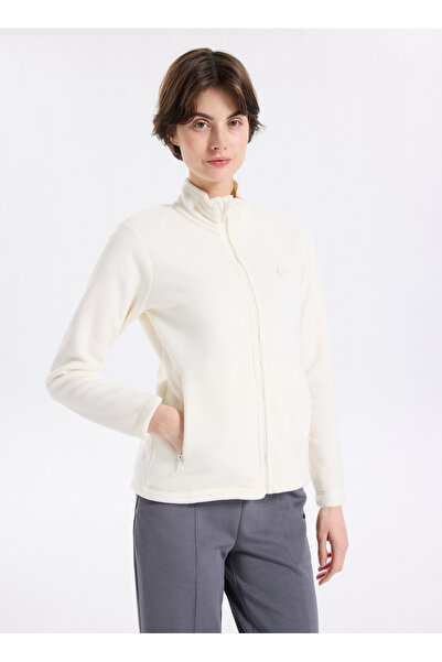 Discovery Expedition D5WL-SWT3303 Beyaz Dik Yaka Basic Düz Kadın Polar Sweatshırt