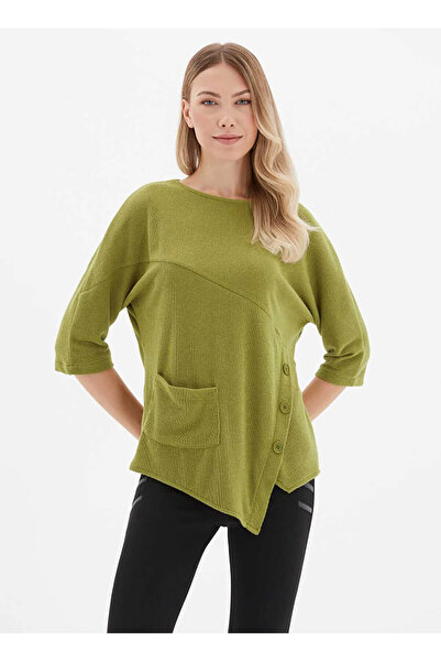 Selen Bisiklet Yaka Düz Yeşil Kadın Bluz 25KSL8217