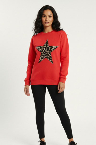 KOZİA OUTDOORS Γυναικείο φούτερ με λεοπάρ σχέδιο και στάμπα αστεριών, με λαιμ...