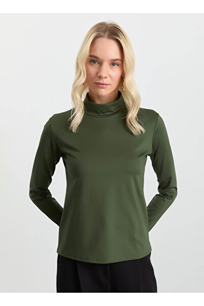 Selen Balıkçı Yaka Düz Haki Kadın Bluz 25KSL8286