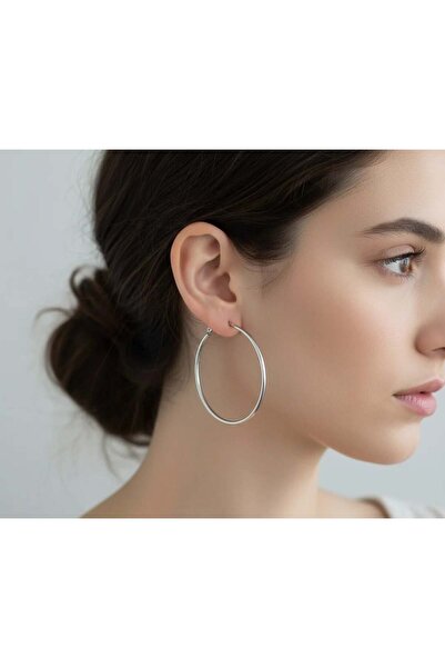 Twenty Eight أقراط فضية كبيرة من الفولاذ اللامع