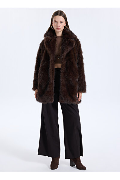 ONLY Koyu Kahve Kadın Kaban ONLDAWN LIFE FAUX FUR COAT CC OTW