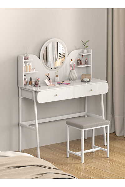 VariFurnx Bedroom Dresser Stool Set With LED Light Mirror And Drawers For Make Up Vanity Table