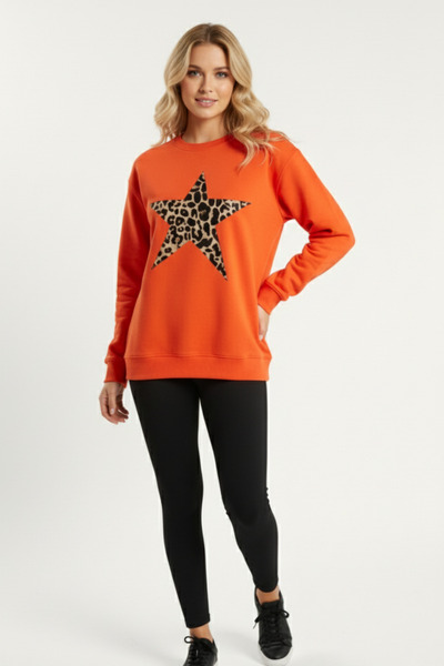 KOZİA OUTDOORS سويت شيرت نسائي بنمط الفهد مطبوع برقبة دائرية قصة فضفاضة