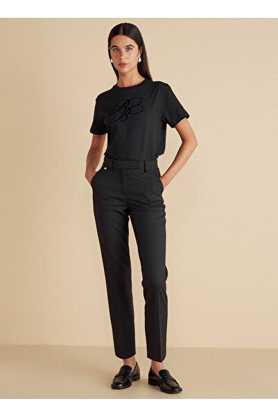 BROOKS BROTHERS Normal Bel Regular Fit Siyah Kadın Pantolon Regular Fit Pilel...