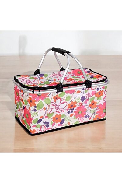 Generic Picnic Basket with Flower Design, Foldable Outdoor, Travel Storage Basket with Handle and Zip
