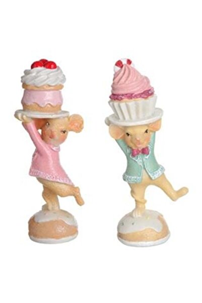 Real Life Magia Craciunului Christmas Decoration Mouse with Pastel Cake, Ø6×17 cm