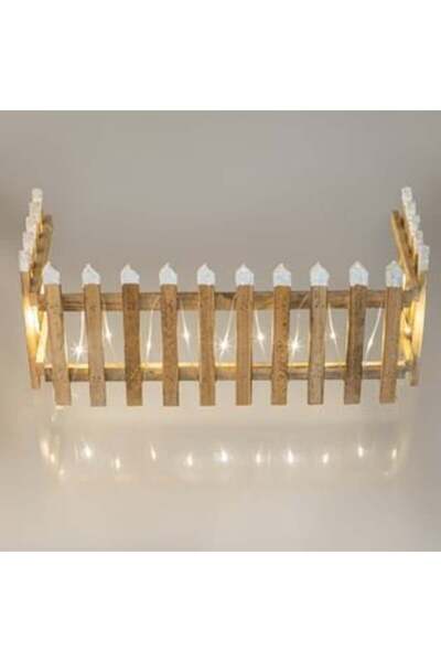 SHOPIENS Gard decorativ din lemn acoperit de zăpadă cu 20 de lumini LED, 90 x 20 cm