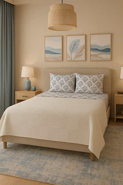 Madame Home κάλυμμα κρεβατιού με ελαστικό σεντόνι με σχέδιο βάφλα υφαντό σετ πικέ 220*240 160*200 50*70