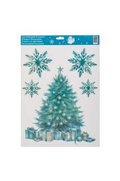 SHOPIENS Коледни декоративни стикери - Елха с подаръци и блестящи снежинки, с...