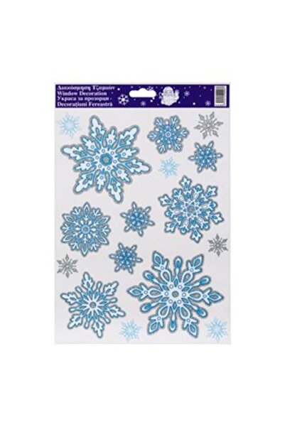 SHOPIENS Χριστουγεννιάτικα Διακοσμητικά Αυτοκόλλητα - Μπλε Χιονονιφάδες με Ασ...