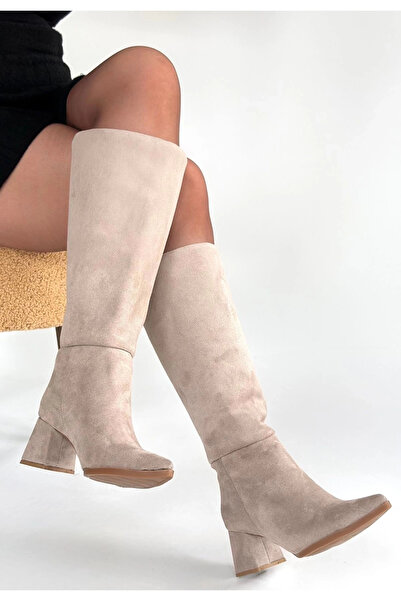 BellevieStore Roksa Бежеві замшеві чобітки на підборах