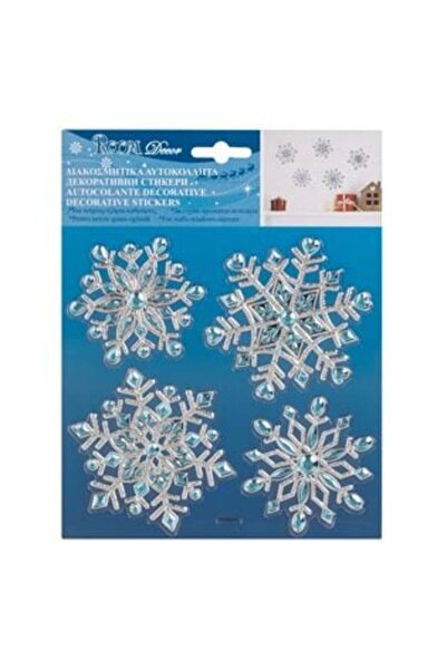 SHOPIENS Autocolante decorative de Crăciun - Fulgi de zăpadă argintii cu detalii albastre 18 x 23 cm