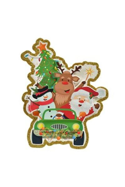 SHOPIENS Autocolant decorativ 3D de Crăciun - Moș Crăciun în mașină, sclipici...