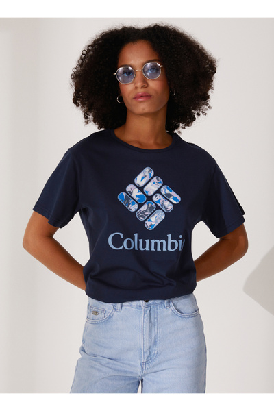 Columbia Koyu Lacivert Kadın O Yaka Baskılı T-Shirt 9220181466_CS0322