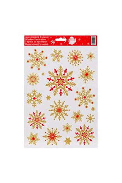 SHOPIENS Χριστουγεννιάτικα Διακοσμητικά Αυτοκόλλητα - Κόκκινες & Χρυσές Νιφάδ...