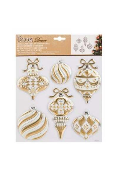 SHOPIENS Autocolante decorative de Crăciun - Ornamente bej cu sclipici alb 25 x 31 cm