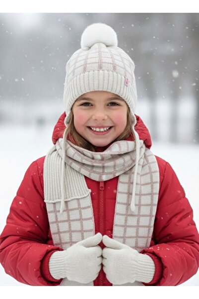 Kitti 4-8 Yaş Kız Çocuk Polarlı Atkı-Bere-Eldiven