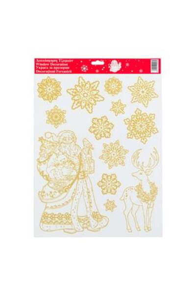 SHOPIENS Decorative Christmas Sticker - Reindeer, Santa, Snowflakes, Gold Glitter 30 x 42 cm