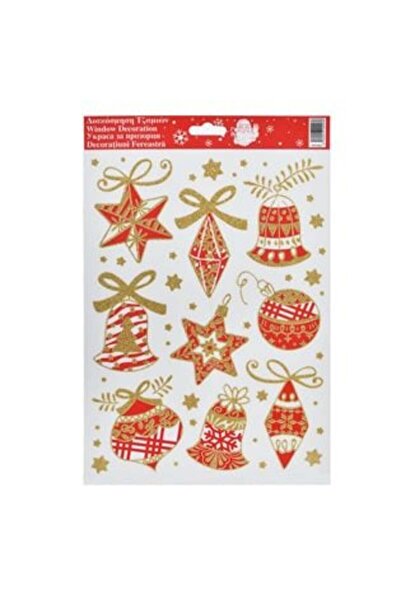 SHOPIENS Autocolante decorative de Crăciun - Globuri roșii cu sclipici auriu ...