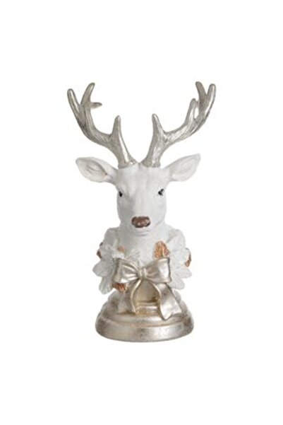 SHOPIENS Decorațiune de Crăciun 3D - Cap de ren alb cu bază aurie 13 x 12 x 2...