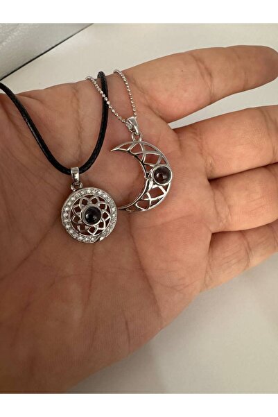 Herşey Nota 100 Languages of “I Love You” Magnetic Moon and Sun Couple Necklace – Gift for Lover & Friend