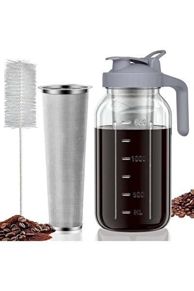 Other JunVpic Cold Brew Coffee Maker Mason Jar - 64oz Thick Glass with Handle & Stainless Steel Filter