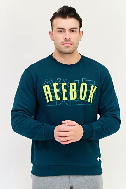 Reebok سويت شيرت رجالي رياضي بأكمام طويلة مناسب للخارج، أخضر