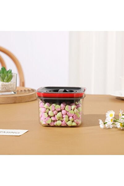 Flippy Food Storage Box Container, 11.5 x 11.5 x 8 cm, 600 ml, Transparent with Black Lid