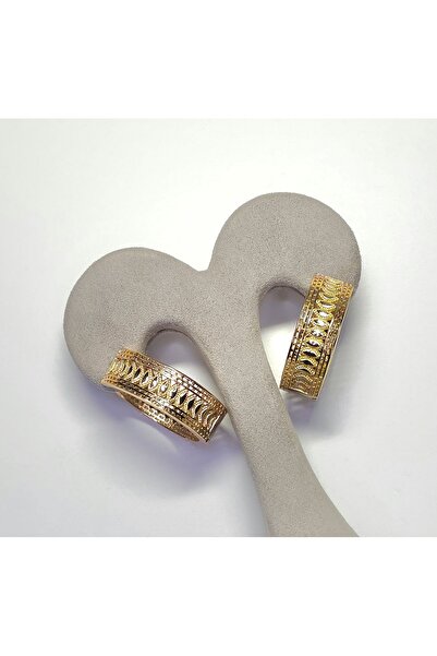 Mrs.Lry Çelik Geniş Bombeli Ajur İşlemeli Gold Renk Trend Halka Küpe