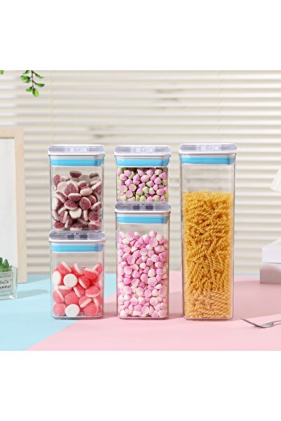 Flippy Food Storage Containers - Set of 5 (0.5L, 2x0.8L, 1.2L, 1.9L), Transparent with Blue-White Li